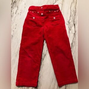 French Red Corduroy Pants White embroidery Embellishments